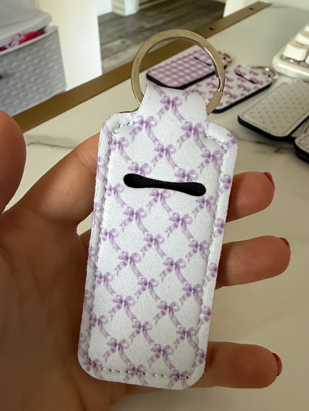 Lip Balm/Lipstick/ Key Holder Keychain Holder - Purple Patterns Bows - Pick 1 - Picture 13 of 15